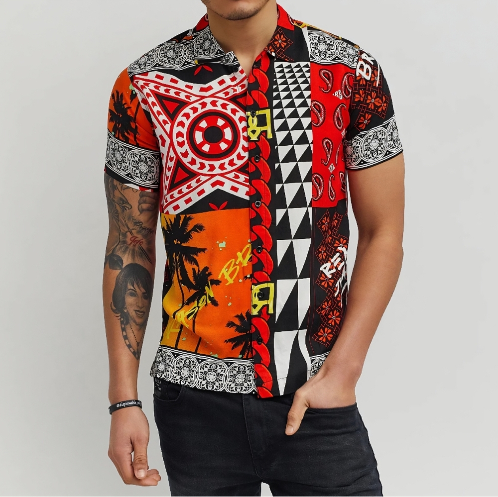 Reason Blaze Geometric All Over Print Button Down Shirt NWT Size XL BC-2795